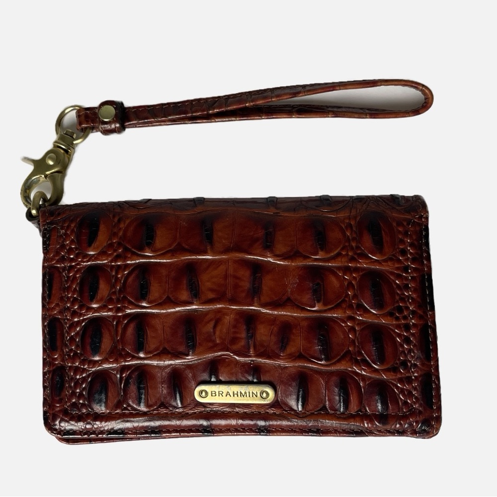 Brahmin Debra Pecan Melbourne Genuine Leather Wristlet Wallet Croc Embossed‎